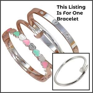 NEW Dainty Silver Heart Nail Head Bracelet Stainless Steel Bangle